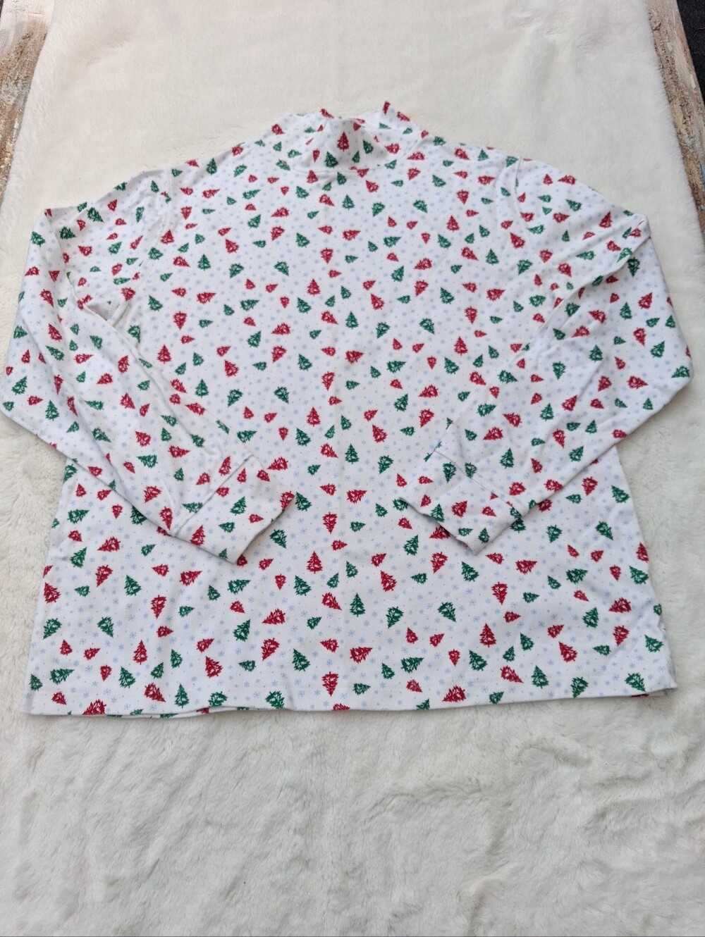 Girls' Festive Tree Print Long-Sleeve Top - White/Red/Green Size 10-12 Y